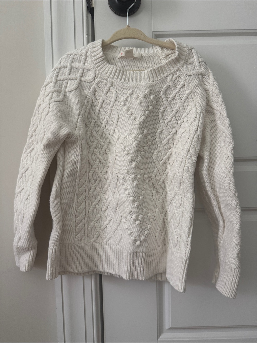 Crewcuts Cream Cable Knit Sweater with Heart Detail